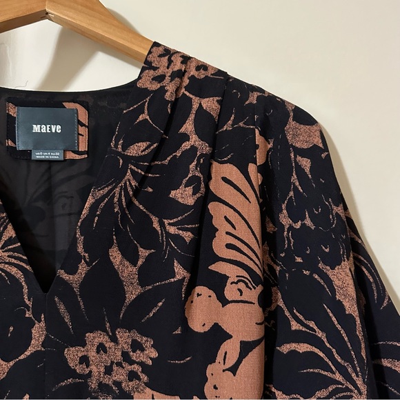 NEW Anthropologie Maeve Mirabilis Batwing Kimono Sleeve Knee Length Dress Brown - Picture 8 of 10